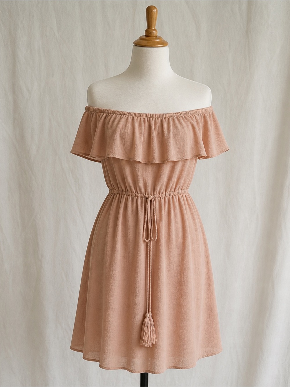 City Chic Off-Shoulder Ruffle Tie-Waist Dress- Blush Pink Plus Size 14